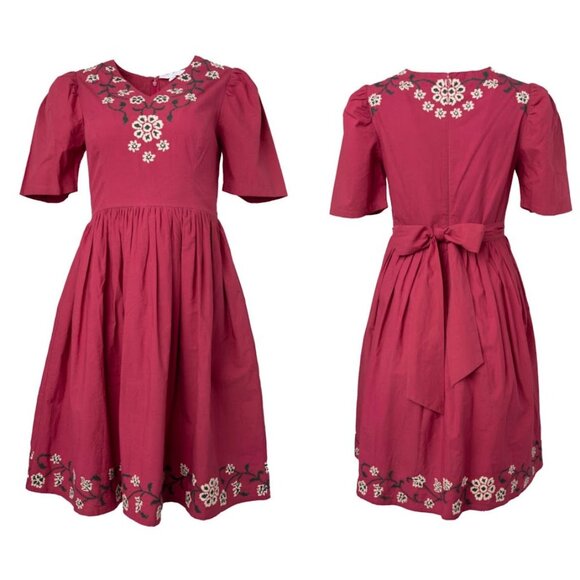 Ivy City Plus Heidi Maroon Dark Red Floral Embroidered Flare Knee Length Dress 4 - Picture 1 of 14